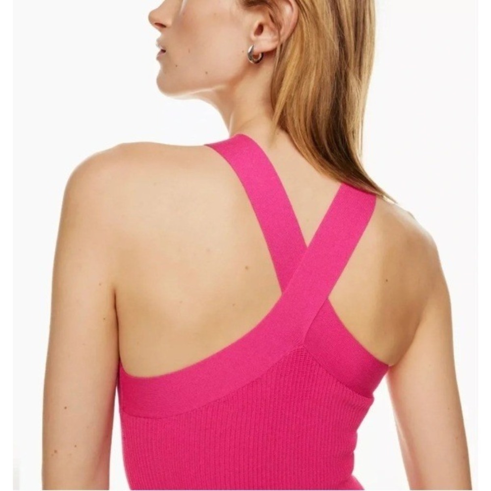 Babaton Mini Dress Women S Pink Ribbed Cross Halter Bodycon Aritzia Sculpt Knit